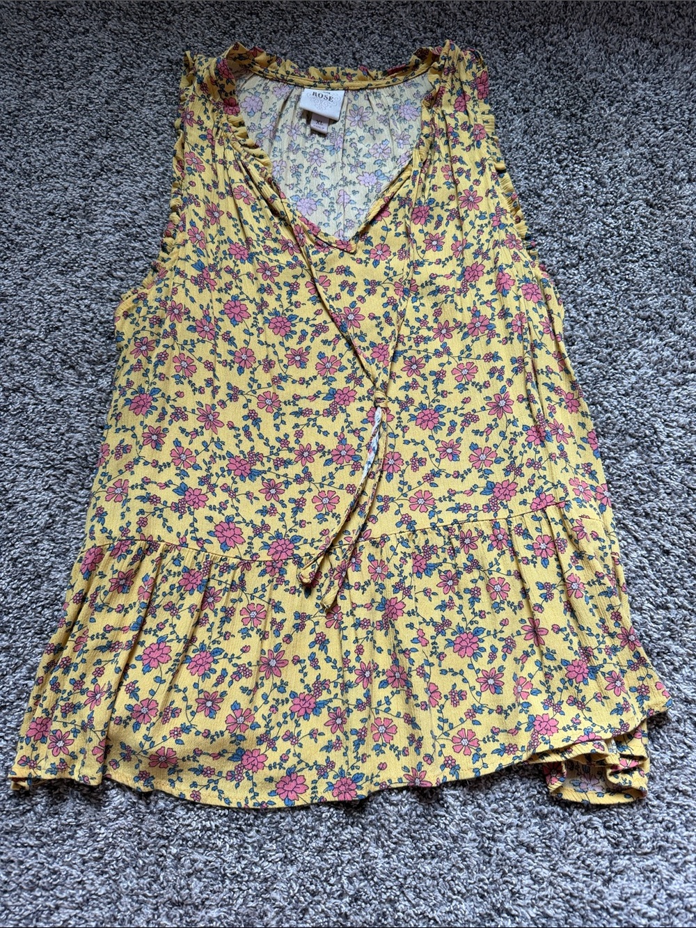 Pink Rose Yellow Floral Sleeveless V-Neck Tie-Front Camisole